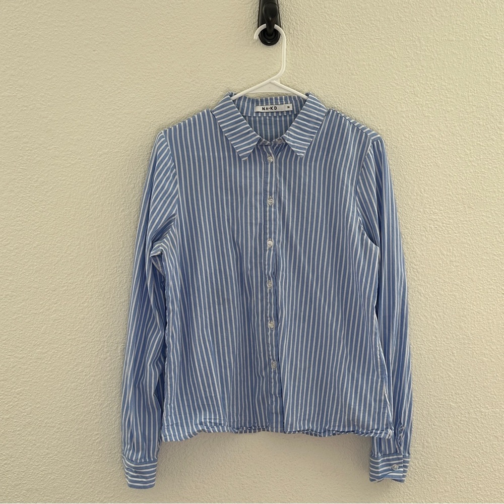 NA-KD Blue Striped Button Down‎ Shirt - Preppy Quiet Luxury Coastal - EU 38 US 8